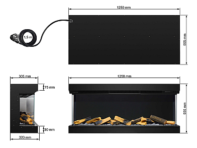 Електрокамін ArtiFlame AF50TS – тристоронній, 125 см, з 3D-ефектом полум’я, обігрівом і Wi-Fi