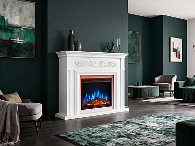 Електрокамін ArtiFlame Monferrato AF24 – білий, вільностоячий, з обрамленням із МДФ, 3D-ефектом полум’я, LED-підсвічуванням і обігрівом