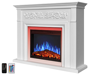 Електрокамін ArtiFlame Monferrato AF24 – білий, вільностоячий, з обрамленням із МДФ, 3D-ефектом полум’я, LED-підсвічуванням і обігрівом